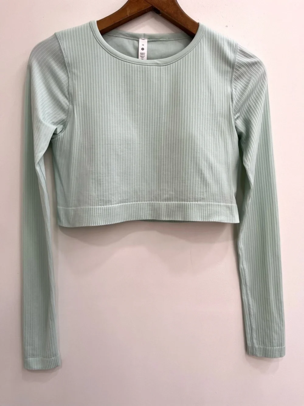 Lululemon Ebb to Street Long Sleeve Cropped Top Ribbed In Delicate Mint Size 10
